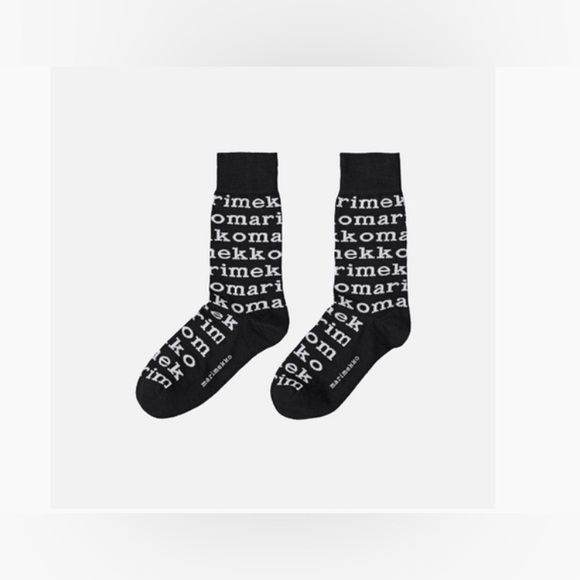 Marimekko Accessories - Marimekko Socks Kasvaa Black Logo Ankle Socks, White Lettering, Sz: 37-39